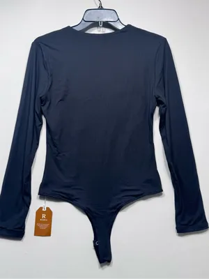 REORIA Plunge Deep V Neck Long Sleeve Bodysuit Double Lined,No-See-Through nwt thumbnail 4