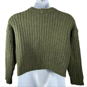 American Eagle Dark Green Chunky Knit Sweater | Small | Cropped Oversized Fit thumbnail 6