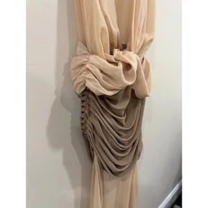 L'Academie Sleeveless Two Tone Beige Tan Chiffon Overlay Formal Evening Gown S M thumbnail 5