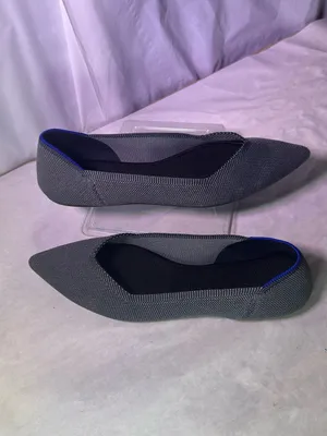 Rothy's Gray Pointed Toe Knit Ballet Flats with Blue Lining thumbnail 2