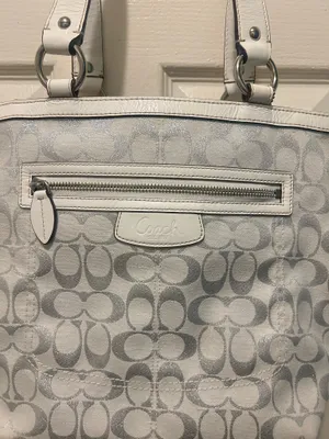 COACH White and Silver Shimmer Signature C Shoulder Purse thumbnail 2