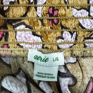 Aerie Smocked Floral Batik Shorts Mustard Yellow Boho High Rise Flowy Size L thumbnail 4
