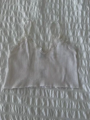 Francesca's White Lace Ribbed Tank thumbnail 2