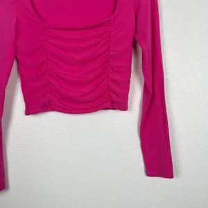 Wilfred‎ Women's Pink Long Sleeve Ruched Cropped Square Neck Tee Sz S thumbnail 4