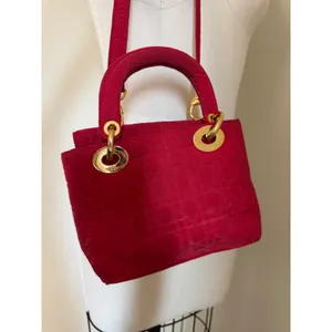 Vintage Christian Dior Lady Dior Red Cannage Nylon Canvas Bag w/ Strap thumbnail 6