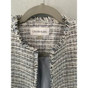 Calvin Klein Tweed Fringe Collarless Blazer Jacket Boucle Career M thumbnail 3