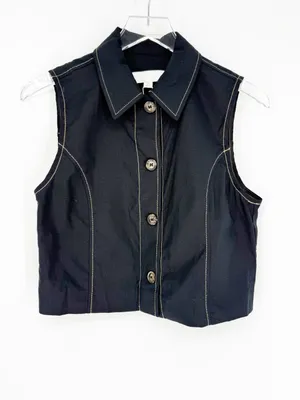 NWT ZARA Linen Blend‎ Button Down Sleeveless Top Women's S Black Quiet Luxury thumbnail 3