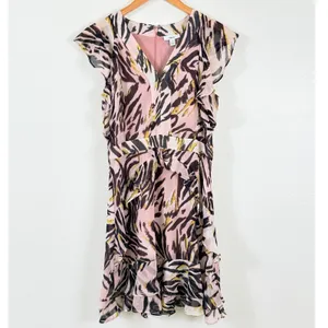 bar III Mini Dress Sz‎ 6 Pink Abstract Animal Print Ruffle Flutter Party thumbnail 2
