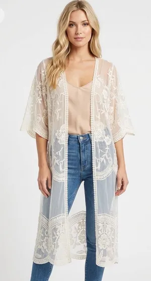 ADIVA ivory color lace knit light sheer kinono size XLarge thumbnail 1
