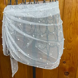 White Sheer Beaded Wrap swim suit cover wedding accessories summer bachelorette thumbnail 2