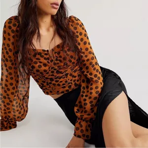 Free‎ People Parker Top smocked printed crop top Sz M thumbnail 1