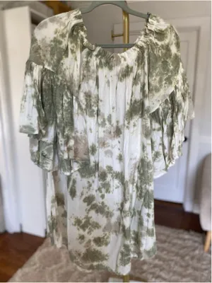 Feathers Olive Tie Dye Boho Mini Dress Flowy Romantic Cottagecore Festival Flowy thumbnail 2