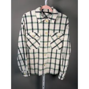 Zara Plaid Overshirt Shacket Green White‎ Black Check Button Front Pockets M thumbnail 2