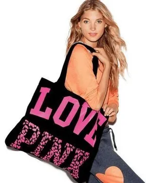 PINK Victorias Secret Y2K Vintage Black Pink Cheetah Print Love Pink Large Tote thumbnail 9