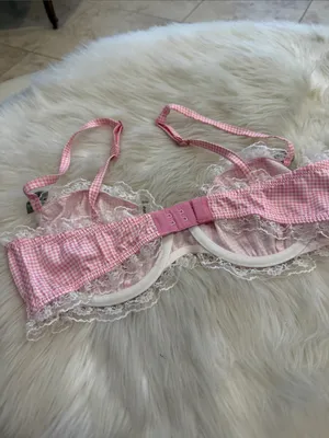 For Love And Lemons Pink Gingham Lace-Trim Underwire Bra with Rose Detail thumbnail 2