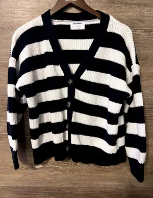 Old Navy Sweater Nautical size 12 XL Stripped Navy Blue Cardigan button Classic thumbnail 1