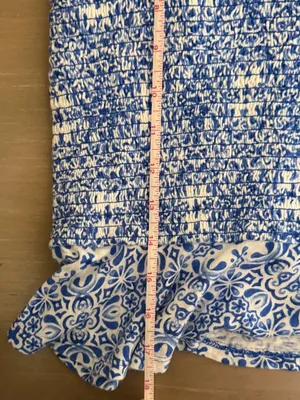 Express Blue White Tile Print Smocked Crop Peplum Tank Top Resort Coastal Medium thumbnail 6