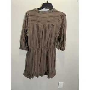 Ellison Mini Dress Womens Medium Brown‎ Striped Boho Ruffle Crochet Trim Casual thumbnail 4