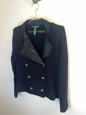 Lauren Ralph Lauren Black Military Knit Jacket Gold Crest Buttons Small‎ thumbnail 2