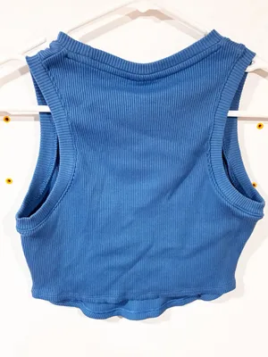 Nike Women's Sportswear Essential Cropped Ribbed Tank Blue Size XS NEW thumbnail 6
