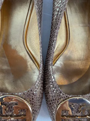 Tory Burch Snake Embossed Large Metal Logo Ballet Flat in Light Brown Gold 8.5 thumbnail 5