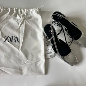Zara silver metallic block heel slingback pumps thumbnail 2