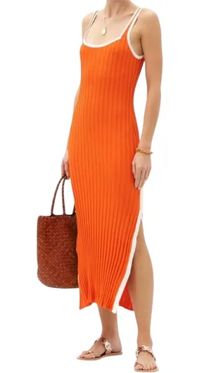 Solid & Striped Womens Sz S Orange Kimberly Rib Knit Tank Midi Dress Side Slit thumbnail 1