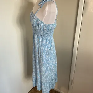 Light Blue Floral Midi Dress Small A-Line Summer Cottagecore Tie Strap Plaid thumbnail 5