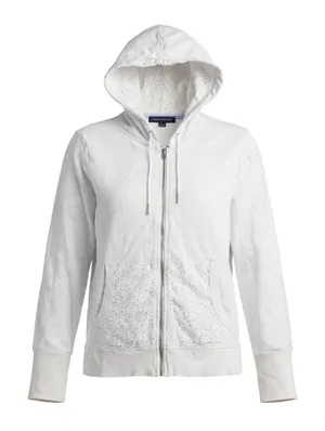 Tommy Hilfiger White Eyelet Zip Hoodie with Hood thumbnail 2