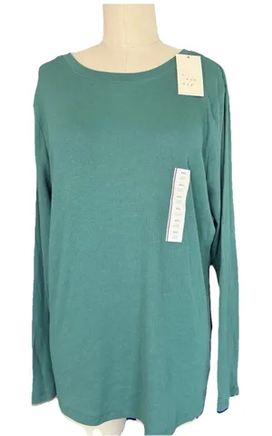 New A New Day Size XXL Green Ribbed Long Sleeve Top Crew Neck thumbnail 1