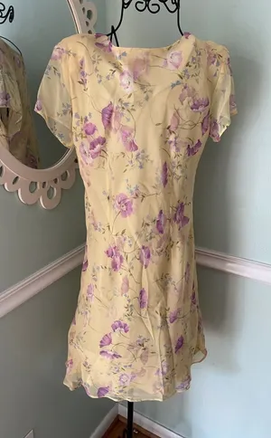 VTG y2k R & K YELLOW COTTAGE CORE PRAIRIE TEA PARTY‎ FLORAL DRESS 6 Feminine thumbnail 1