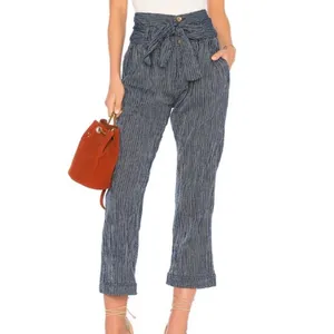 Free People Rumors Yarn Dye Blue Striped Harem Pants Size 6 thumbnail 13