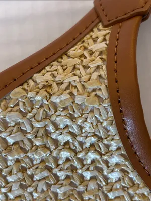 Tan And Brown Tote Bag…Both Faux Leather And Faux Straw “Paris/Milan”Design Nwts thumbnail 12
