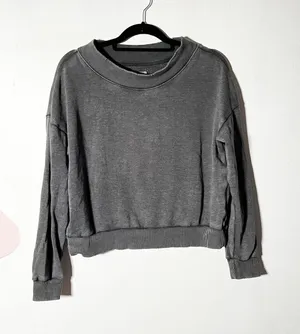 Aerie Oversized Crewneck Sweatshirt Medium Gray Distressed thumbnail 1