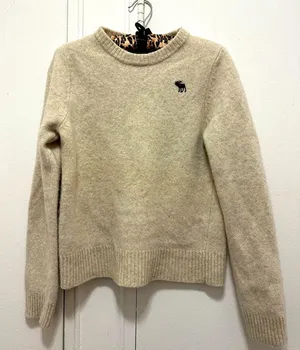 Abercrombie & Fitch Crewneck Cashmere Blend Pullover Small Beige thumbnail 1