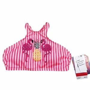 Coco Rave‎ Tropi Glow Pink Striped Flamingo Halter Bikini Top XS / S 30/32 C thumbnail 3
