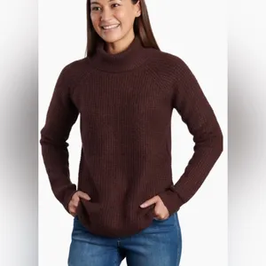 Kuhl Sienna Sweater Burgundy Cowl Neck Chunky Knit Curved Hem Size XS thumbnail 3