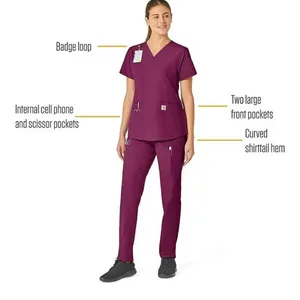 Carhartt Modern Fit Scrub Top Womens Large Purple HCA Florida Healthcare V-Neck thumbnail 2