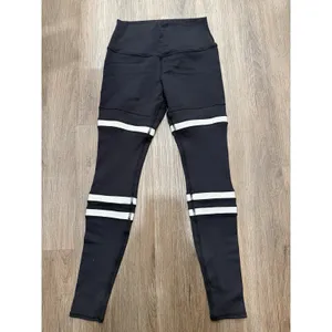 Alo Yoga High-Waist Legit Leggings Black Varsity Stripe Ribbed‎ Sz M thumbnail 3