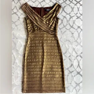 TADASHI SHOJI Metallic Bronze Gold Pleated Formal Cocktail Dress‎ Small thumbnail 2