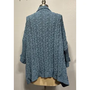 UMGEE Soft Knit Open Front Cardigan Women's S/M Oversized Blue Half Sleeve thumbnail 3