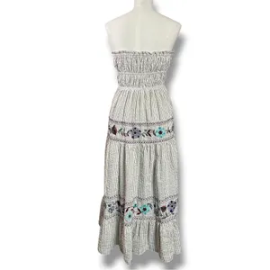 Free People Bohemian Embroidered Floral Kalani Strapless Midi Dress Size XL thumbnail 11