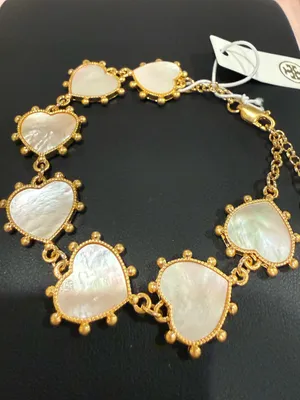 Tory Burch | Gold Plated Mother-of-Pearl Heart Link Bracelet thumbnail 1