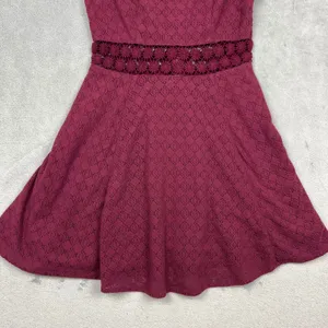 Free People Dress Womens 6 Burgundy Cut Out Daisy Waist‎ Lace Skater Sleeveless thumbnail 4