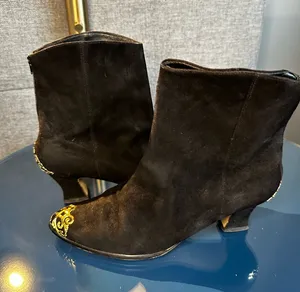 Jasmin Collections black suede boots with gold accents thumbnail 1