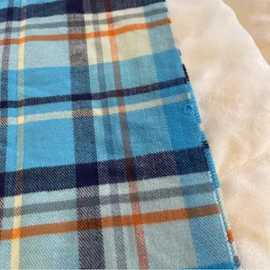 Cashmere Blue Plaid Fringe Scarf Made in Scotland 66 x 11.5 thumbnail 4