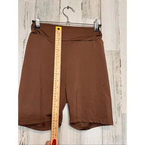 Brown High Waist Stretch Biker Shorts Size S – Soft Polyester, Comfy Fit thumbnail 3