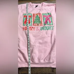 Gildan Pink Merry & Bright Sweatshirt thumbnail 7