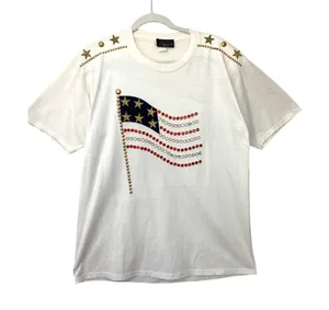 Vintage 80's Clodia Dee Beaded Gem Patriotic USA American Flag Bedazzled T-Shirt thumbnail 1
