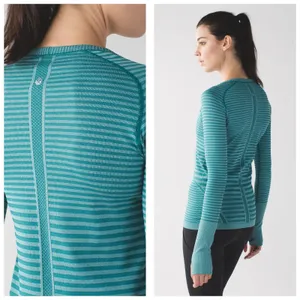 Lululemon Swiftly Tech Long Sleeve Crew Teal Blue Green Striped Running Top 4 thumbnail 13